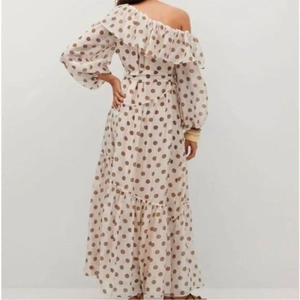 MNG | MANGO | Drop/Off the Shoulder Polka Dot Ruffle Maxi Dress | Size 2 - Picture 2 of 5